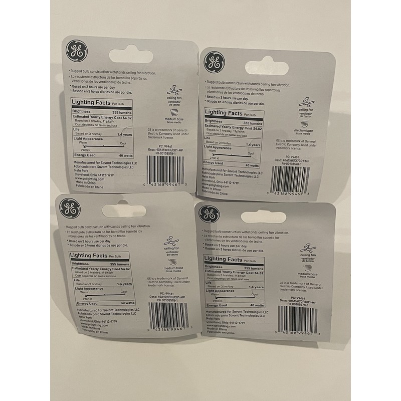 GE 4 Soft White GE Ceiling Fan Bulbs 40W 355