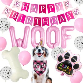 Hund Geburtstag Partyzubehör Hund Welpe Geburtstag Banner Ballons Hut mit Nummer Bandana Woof Ballons für Haustiere Dekorationen