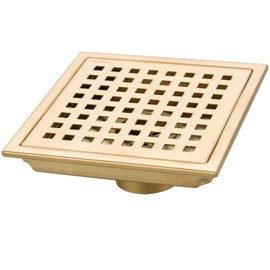 TRUSTMI 6 Inch Square Shower Floor Drain with Removable Grid Grate Cover, SUS 304 Stainless Steel,Brushed Gold
