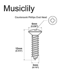 Musiclily 3x12mm Tornillos de Golpeador Pickguard Screws para Guitarra Eléctrica Fender Stratocaster Telecaster o Bajo, Cromado