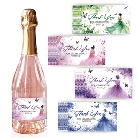 PH PandaHall Wine Labels for Bottles, 40pcs 4 Styles Thank You Wine Bottle Labels 3.5 x 2 Inch Adhesive Label Watercolor Flower Label Butterfly Stickers for Wine Wedding Anniversary Christmas