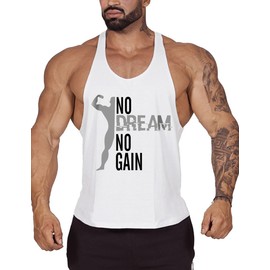 ETMEMC Mens Gym Bodybuilding Athletic Workout Muscle Stringer Y-Back Tank Tops Vest Sleeveless T-Shirt White XL