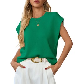 GREAIDEA Womens Sleeveless Sweater Vest Crewneck Cap Sleeve Knit Tops Trendy 2025 Summer Business Casual Outfits Dressy Shirts Tank Top Green XL