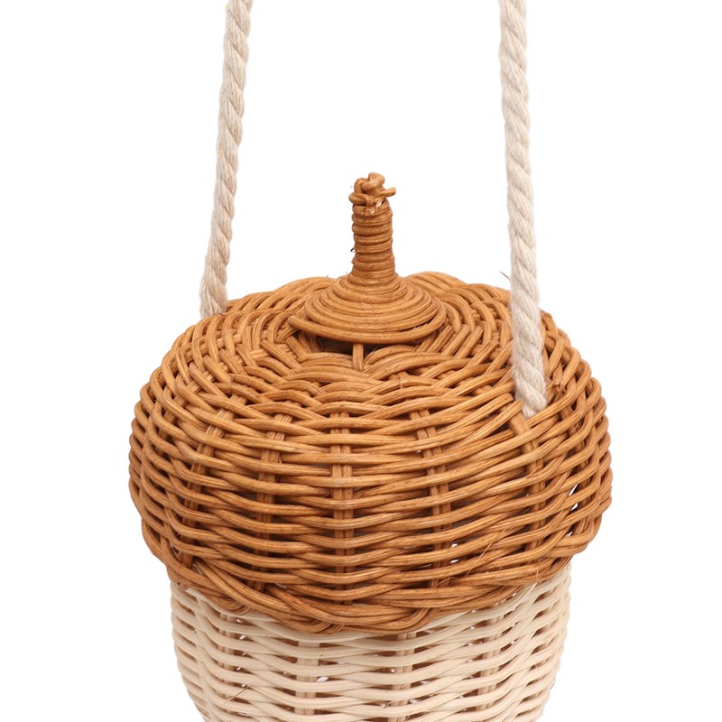 Mumusuki Rattan Woven Basket Bag, Handmade Acorn Shape Basket, Shoulder