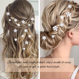 YISSION 40Pcs Mini Flower Hair Clips Cute Rhinestone Hair Pins Small Pearl Hair Clips Decorative Hair Clips Wedding Hair Barrettes White Hair Clips Bridal Hair Accessories for Girls Women