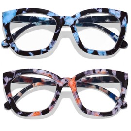 AQWANO Oversized Cat Eye Reading Glasses Women 3.0, Stylish Readers Computer Blue Light Blocking Filter UV Ray/Glare Fashion Magnifying Eyeglasses