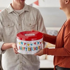 Harry & David Moose Munch® Premium Popcorn Birthday Tin - 4 Bags (10Oz Each), Birthday Gift Basket, Movie Night Snacks, Popcorn Birthday Party