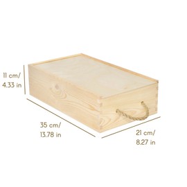 Creative Deco Wooden Wine Box Made of Natural Pine Wood | Wine Box for 2 Bottles with Sliding Lid and Carry Cord | 35 x 21 x 11 cm | Perfect for Storage, Decoration or as a Gift Box