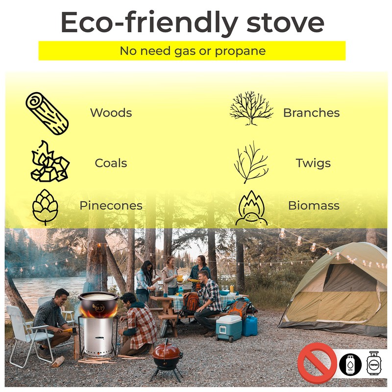 FEBTECH Smokeless Fire Pit with Cooking Stand, Dual Purpose Stainless