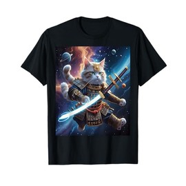 Astral Samurai Cat Guardian of the Celestial Waves T-Shirt