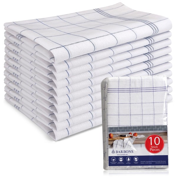 BARBONS Pack of 10 Cotton Tea Towels - 47 x 68 cm Oeko-Tex Certified Kitchen Towels Tea Towels Kitchen Towels Kitchen Towel Tea Towel Dry Towels (10, Blue)