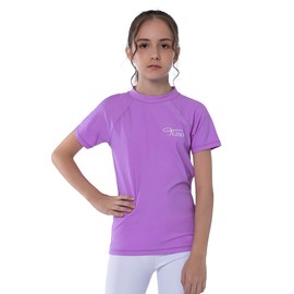 TIZAX Girls Short Sleeve Swimming Shirts Kids Sun Protection Rash Vest Children Rash Guard Quick Drying Light Purple 9-10 Years