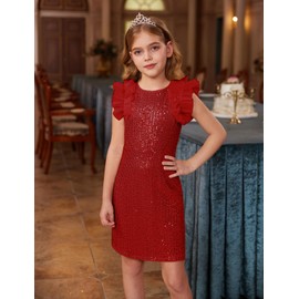 GRACE KARIN Tween Girls Dresses Size 12-14 Christmas Sequin Formal Pageant Birthday Party Princess Prom Maxi Dress Red