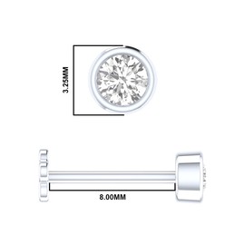 Bezel Set Diamond Nose Pin in 14K White Gold, 8MM Screw Post Lip Labret Monroe Piercing, Diamond, diamond