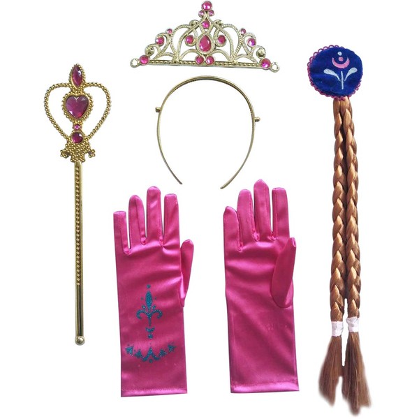 SPUNICOS Girls Princess Costume Accessories for Anna,Plaits,Wand,Tiara,Gloves for Girl's Role Playing.