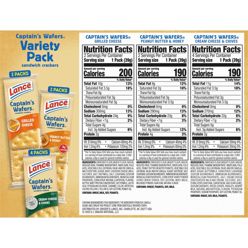 Lance Sandwich Crackers, Variety Pack Captain's Wafers, 8 Ct Box