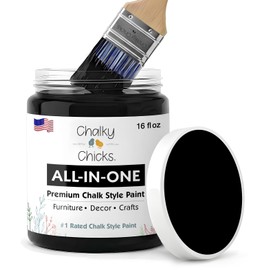 Chalky Chicks All-in-One Chalk Paint for Furniture or Cabinet - 16 Fl Oz - Matte Finish Starless Night Black for Metal, Wood Furniture Paint - No Sanding All-in-One for Home Decor & Crafts, USA Made