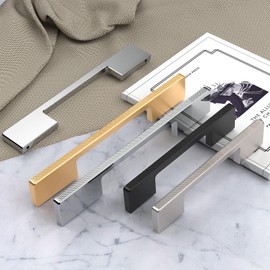 Chibery 10 Pack 5 inch Hole Centers Cabinet Pulls, Matte Black Cabinet Handles, Aluminum Alloy Gold Hardware for Kitchen Cabinets Cupboard Drawers Closet Dressers Bathroom