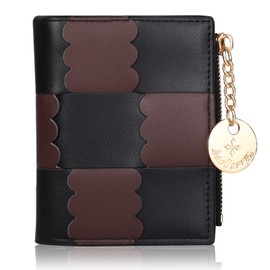 Lapensa Cute Small Wallet for Women,Colour-blocked Slim Wallet RFID Blocking Bifold Zipper Pocket Credit Card Holder with ID Window (Black)