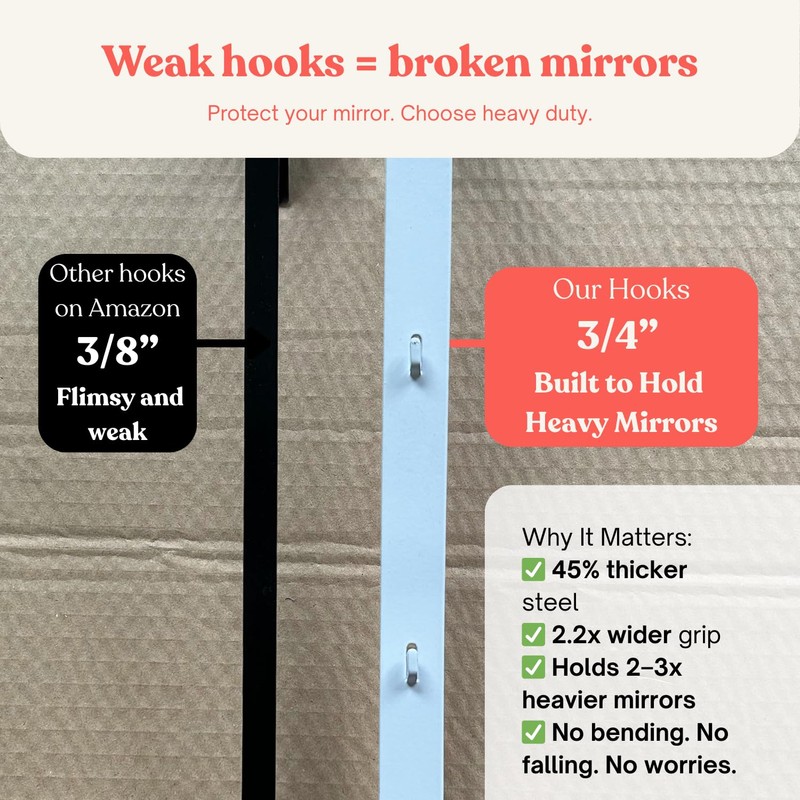 [Heavy Duty] 14.5" Over-The-Door Mirror Hanger Set (Extra Wide) with