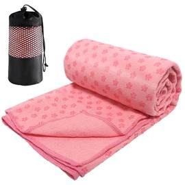 Audasi Yoga Mat Towel Yoga Towel Non Slip Hot Yoga with Mesh Carrying Bag 183 * 63cm Large Gym Towels Quick Dry Portable Breathable Yoga Mat Towel for Bikram Pilates Gym Workout Pink