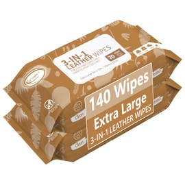 Air Jungles 3in1 Leather Wipes 140 Count, Extra Large 8" x 10" Size, Clean Condition Protect Wipes for Vinyl and Leather Apparel Furniture Auto Car Interior Shoes Boots Bags