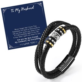 CheersLife Valentines Gifts for Him Love Gifts for Husband 3 Layers Mens Leather Bracelet I Love You Birthday Gifts for Men Bracelet Presents for Husband Romantic Presents for Him