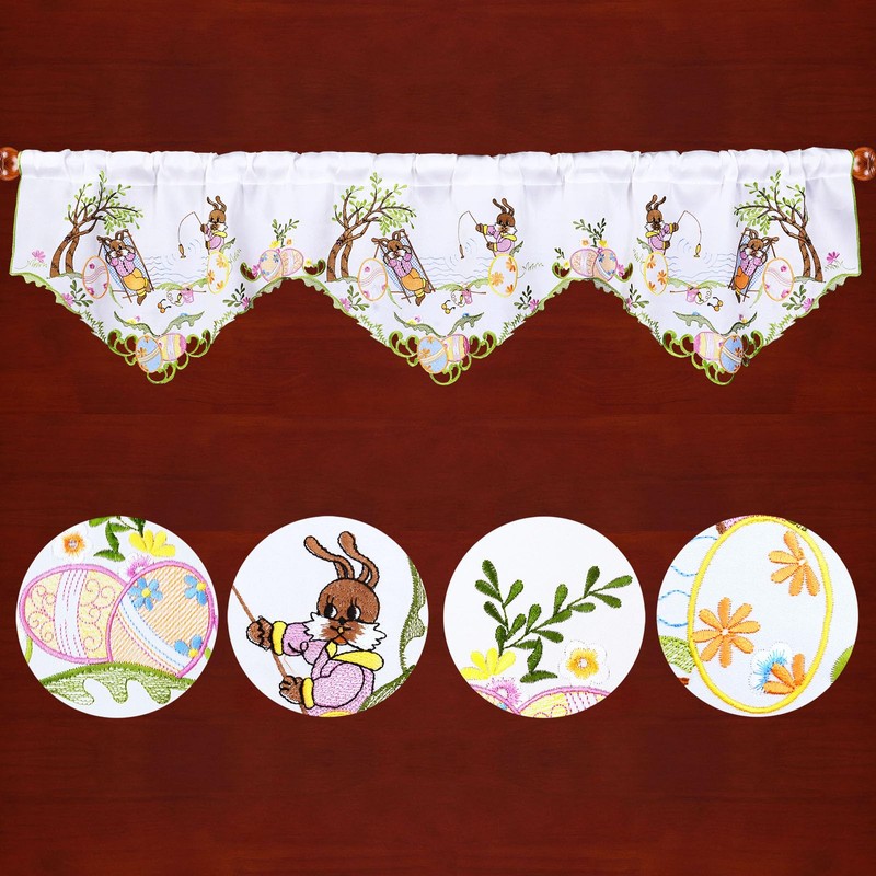 Simhomsen Embroidered Easter Bunny Kitchen Window Curtain Valance (W 58