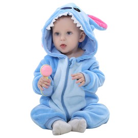 TMEOG Unisex Baby Romper Cute Warm Rabbit Stitch Animal Long Sleeves Zip Thickened Fleece Autumn Winter Children's Clothing, Stitch