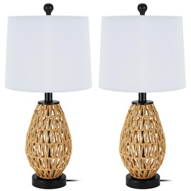 TPAMSWO Coastal Table Lamps Set of 2, Retro Rattan woven 24" Bedside Lamp, for Bedroom Living Room Home Office Desk Nightstand Table Lamp