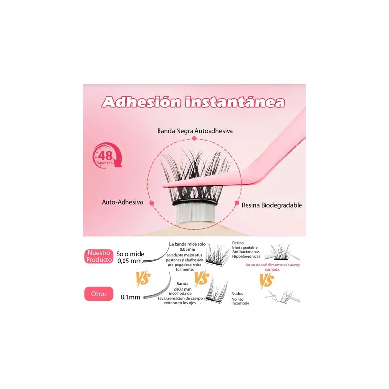 Extensiones de Pestañas Autoadhesivas con Efecto Natural en Mink Sintético,