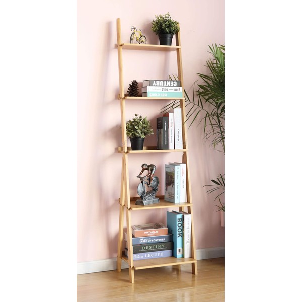 HYNAWIN Corner Ladder Shelf Storage Shelving, 5 Tier Books/CDs/Albums/Files Holder in Living Room Home Office,Simple Assembly
