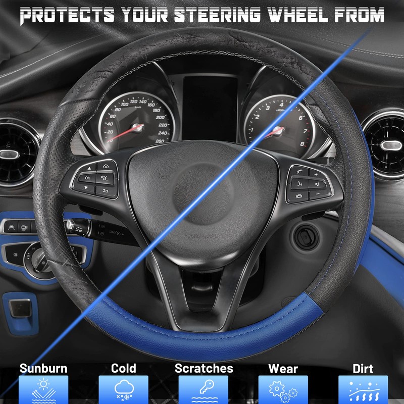 SEG Direct Black and Blue Microfiber Leather Auto Car Steering