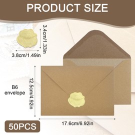 Kraft Paper Envelopes Pack of 50 Brown Envelopes 120 g DIN C6 (162 x 114 cm) Vintage Envelopes without Window with Seal Stickers for Christmas Valentine's Day Gift Cards