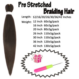 EFFGOCO 8 Packs Pre-stretched Braiding Hair 12 Inch Brown Black Professional Short Synthetic Crochet Twist Braids Soft Yaki Texture Kanekalon Braiding Hair Extensions (12 Inch, #4)
