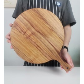 ZeQi Round Acacia Wood Cutting Board with Handle 16.5''x12'' /Charcuterie Board/Pizza Board/Serving Board for Cheese, Bread, Vegetables & Fruits (Round)