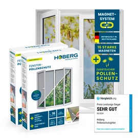 Hoberg Hoberg Fliegengitter fr Fenster mit Pollenschutz | Moskitonetz zuschneidbar bis 150x130 cm | Einfache Montage mit 16 starken Magneten - Insektenschutz ohne Bohren, Schrauben & Klebereste [2 Stck]
