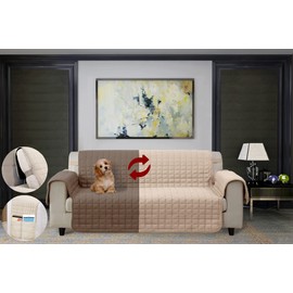 Elegant Comfort Quilted Furniture Protectors Solid and Printed Design Reversible Slipcovers Featuring Elastic Straps and Smart Pockets Great for Pets, Kids and More, Sofa, Cream/Taupe