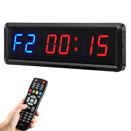 Ledbrigym Gym Timer Clock Digital Interval Tabata Workouts Fitness Wall Small with Remote Home Garage Office Jujitsu School Referee Studio Church Service (Two Blue+Four Red 1.5")