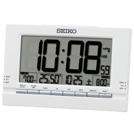 Seiko Clock SQ323W Digital Tabletop Alarm Clock, Radio Controlled, White, 4.4 x 6.8 x 2.1 inches (112 x 173 x 54 mm)