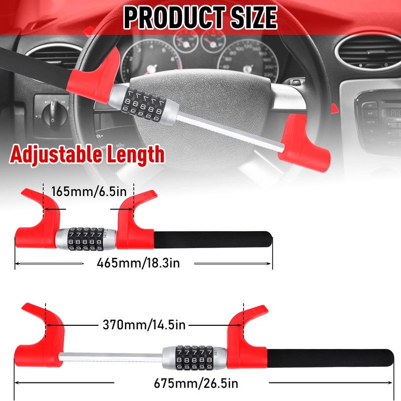 Afurkuot Car Steering Wheel Lock Car Lock Adjustable Length Safety