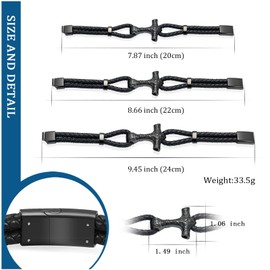 constantlife Viking Thor's Hammer Cremation Bracelet for Ashes for Men Braided Leather Wristband Cuff Bangle Memorial Urn Jewelry Funeral Keepsake Gift (Black-20cm)