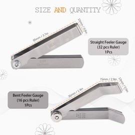 Rustark 2 Pack Stainless Steel Feeler Gauge Set Standard SAE Dual Marked Metric and Imperial Tool 0.04-0.88mm for Measuring Gap Width