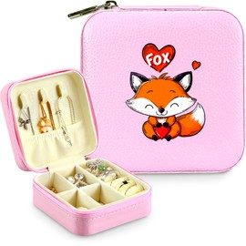 BJDAMAI Fox Jewelry Box, Fox Gifts For Teens Teenage Girls Kids Age 5 6 7 8 9 10 11 12, Fox Lovers Stuff Items Accessories Things Merchandise Decor, Travel Ring Earrings Necklace Organizer Holder!