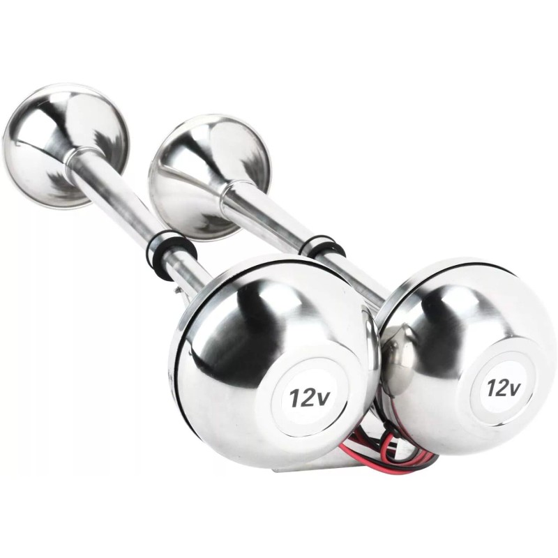 Amarine Made 12V 125db Stainless Steel Dual Trumpet Horn Electric