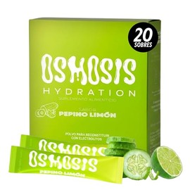 Electrolitos en Polvo Osmosis (Pepino Limón) | 0 Azúcar, 8 Calorías | Con Cafeína de Guaraná, Magnesio y Vitamina C | Hidratación y Energía Cotidiana | Sin Colorantes | 20 Porciones