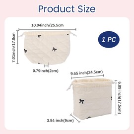 CREATCABIN Drawstring Makeup Bag with Canvas Lining Travel Toiletry Bag Beige Bows Makeup Accessories Organizer Case Cosmetic Bag Drawstring Bag Portable Storage Clutch Bags for Women 3.5x7x9.7inch