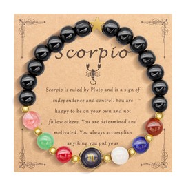 HMOOY Zodiac Spirit Bracelet for Women Men, 8mm Natural Stone Bracelet Manifestation 12 Constellation Sign Horoscope Spiritual Bracelet Protection Bracelet Birthday Christmas Zodiac Gift (Scorpio)