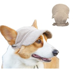 Harikaji Dog Cap, Dog Thickened Corduroy Cap Sunscreen Hat Baseball Cap Outdoor Sports Hat with Ear Holes Chin Strap for Cats Dogs (Khaki,L)