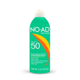 NO-AD SPF 50 Sunscreen Spray | Non-Greasy, Waterproof and Non toxic Sunscreen | Body Sunscreen | Suitable for All Skin Types | Broad Spectrum Protection for Active Lifestyles | 9 oz